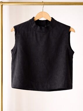 Rachel Comey Black Linen Sleeveless Mock Neck Top Size 10 Minimalist